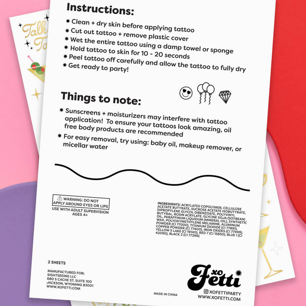 Instructions sheet for a tattoo with branding on a colorful background