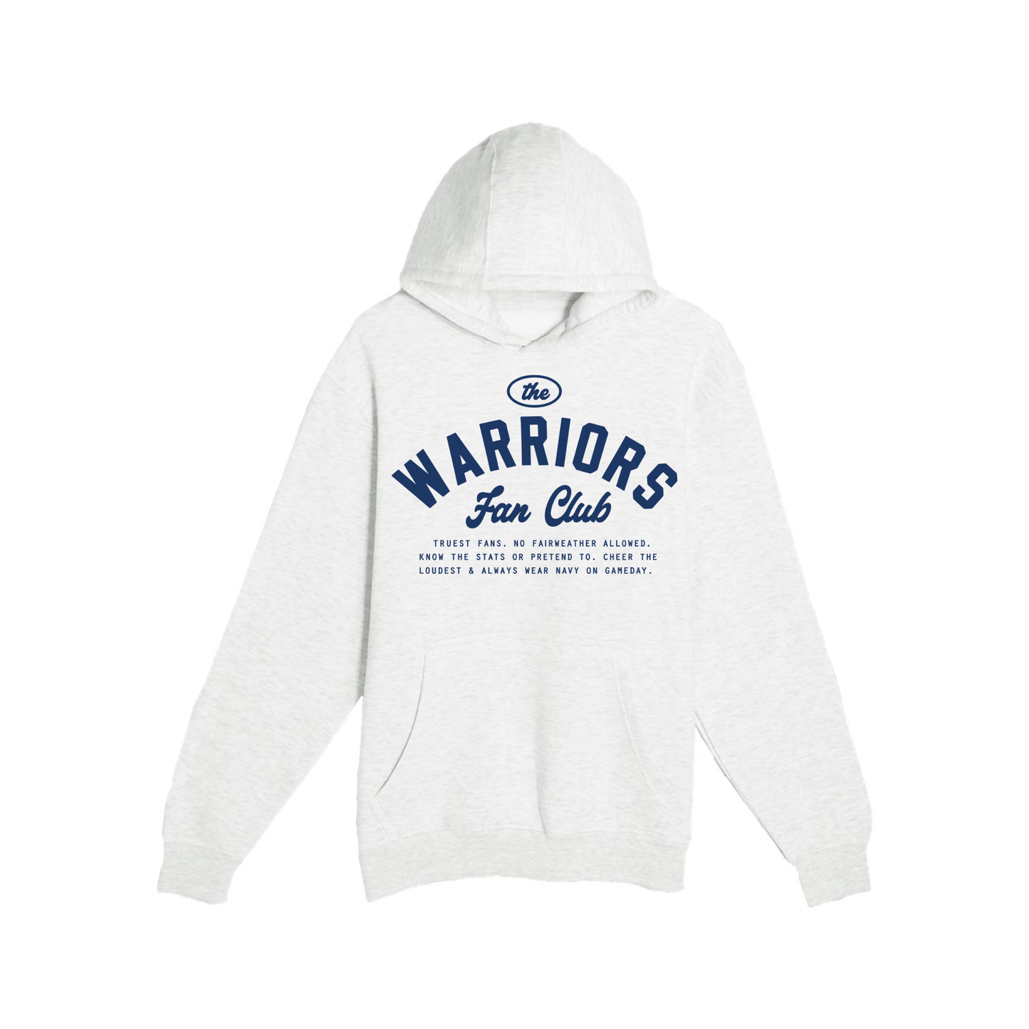 Premium oatmeal heather Sterling Warriors Fan Club heavyweight fleece hoodie featuring a navy collegiate game day graphic.