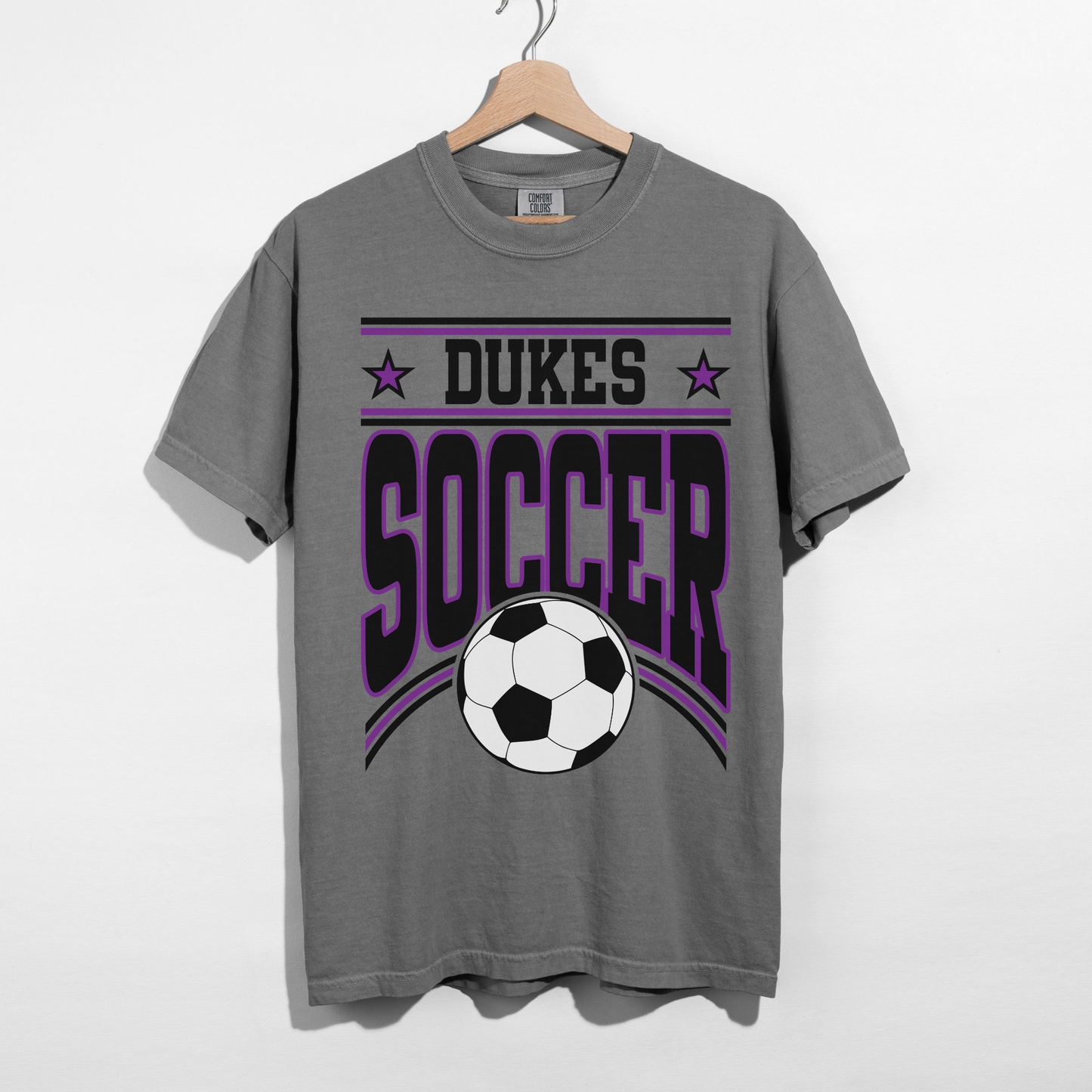 dukes soccer grey shirt athletic design spirit wear