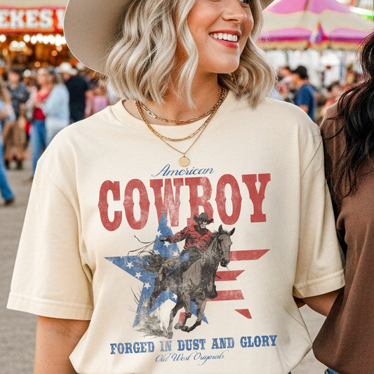 Ivory American Cowboy western graphic t-shirt with distressed rodeo artwork