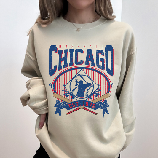 Chicago Baseball Sweatshirt | Vintage Distressed Sports Crewneck