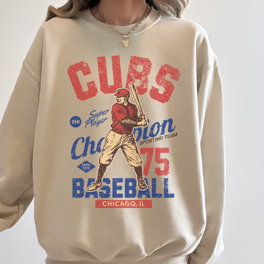 Chicago Cubs Vintage Inspired Crewneck Sweatshirt - Retro 70s Champion Pullover