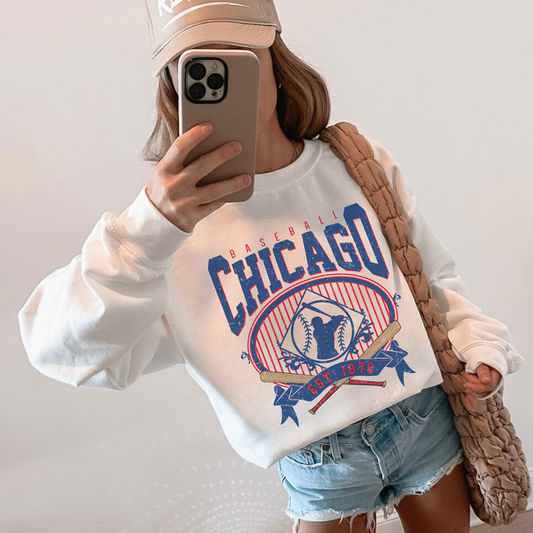 Chicago Baseball Sweatshirt | Vintage Distressed Sports Crewneck