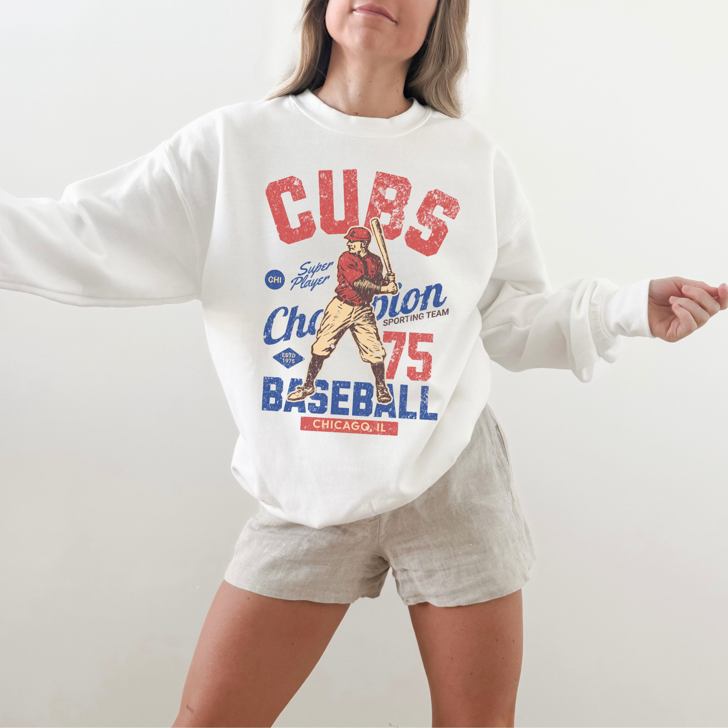 Chicago Cubs Vintage Inspired Crewneck Sweatshirt - Retro 70s Champion Pullover