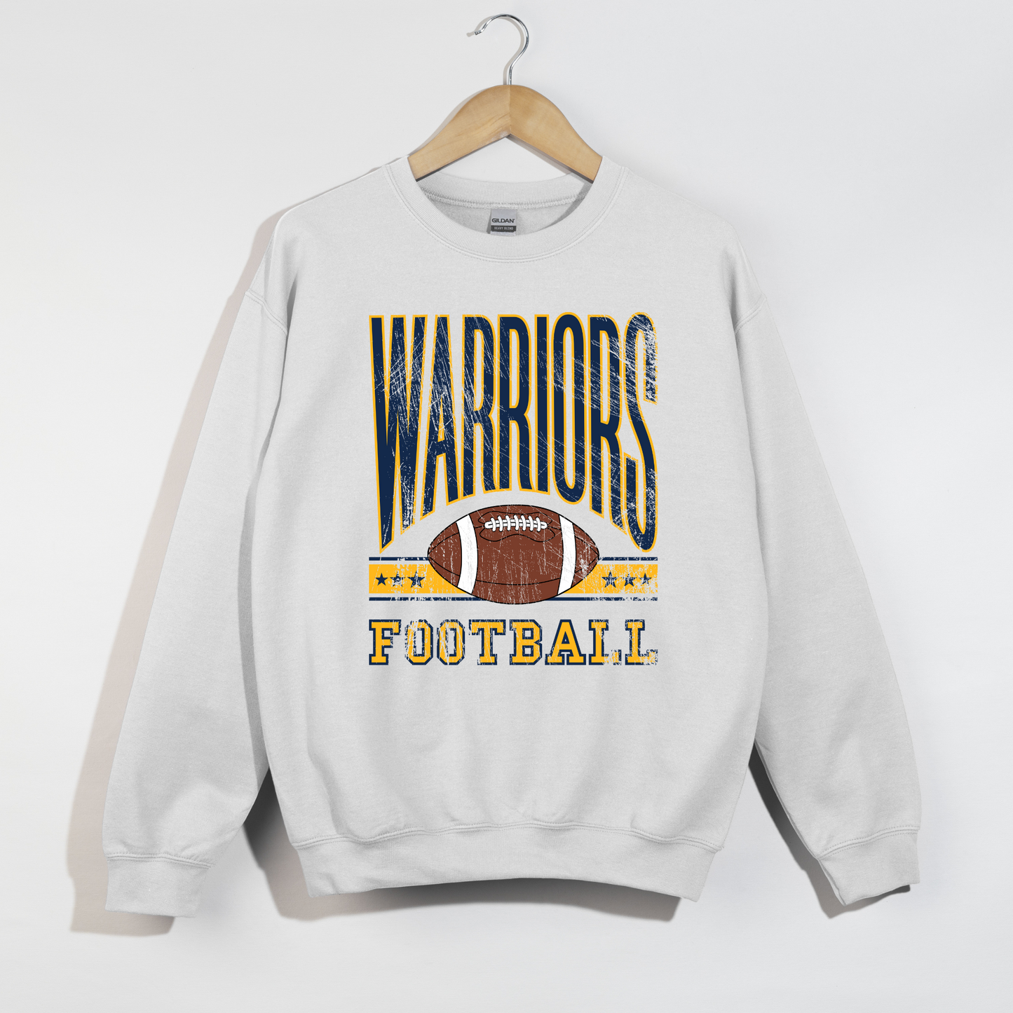Distressed Warriors Football Crewneck | Game Day Spirit Wear