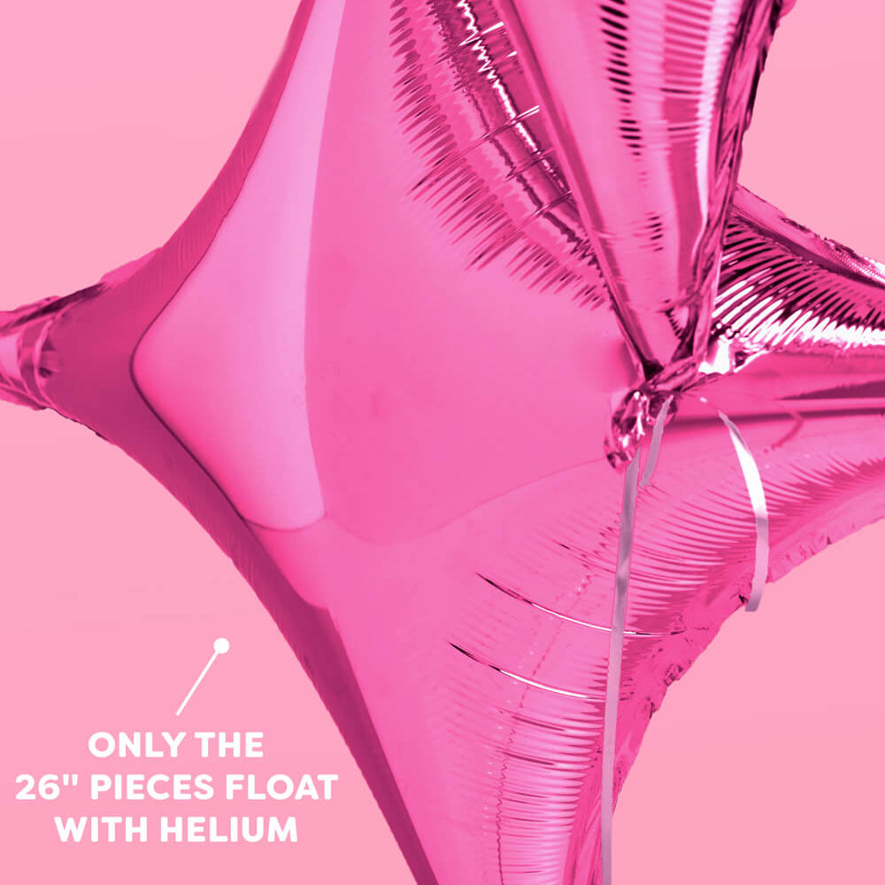 Pink star-shaped balloon on a pink background with text about helium.