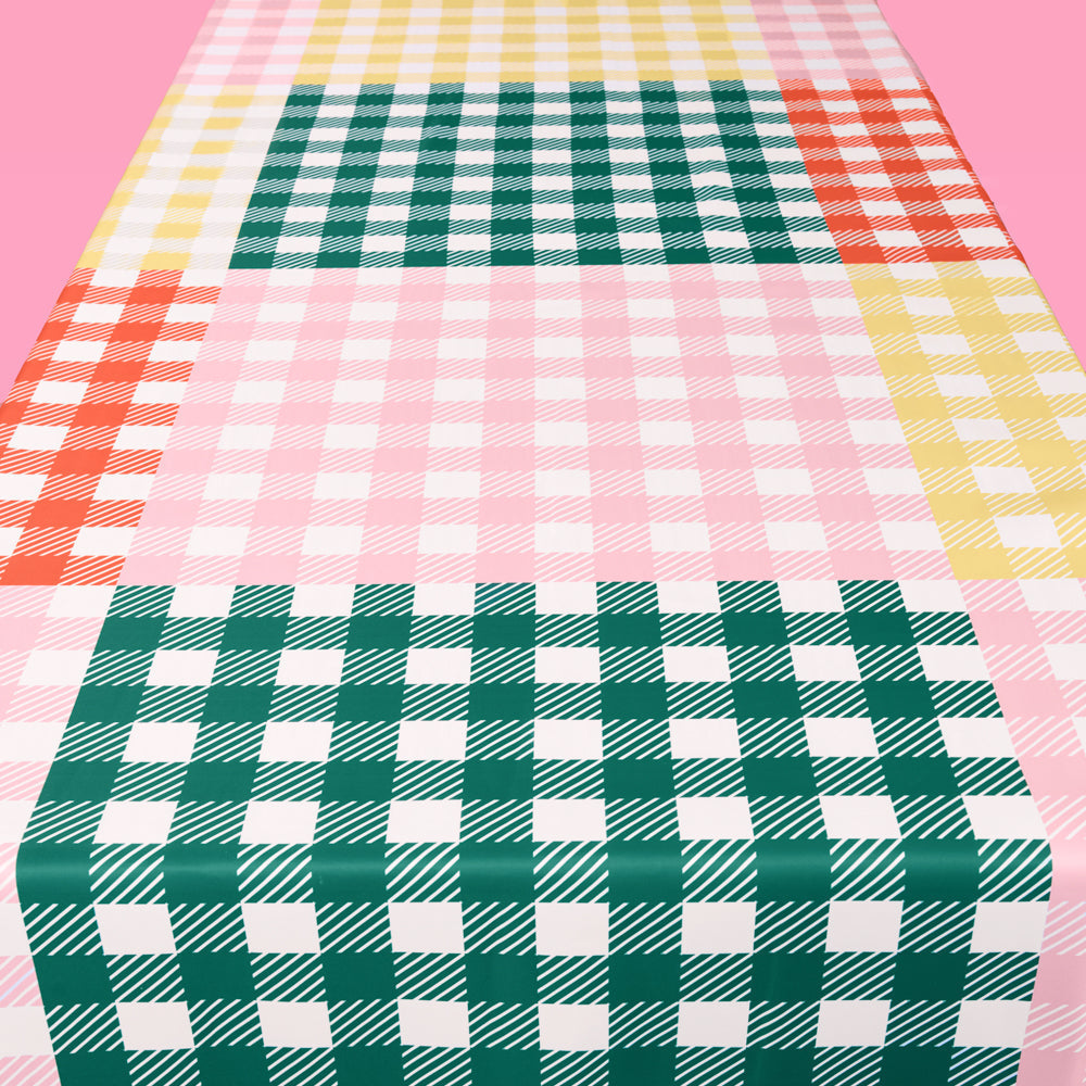 9x4 ft washable camp bride picnic table cover with colorful gingham pattern