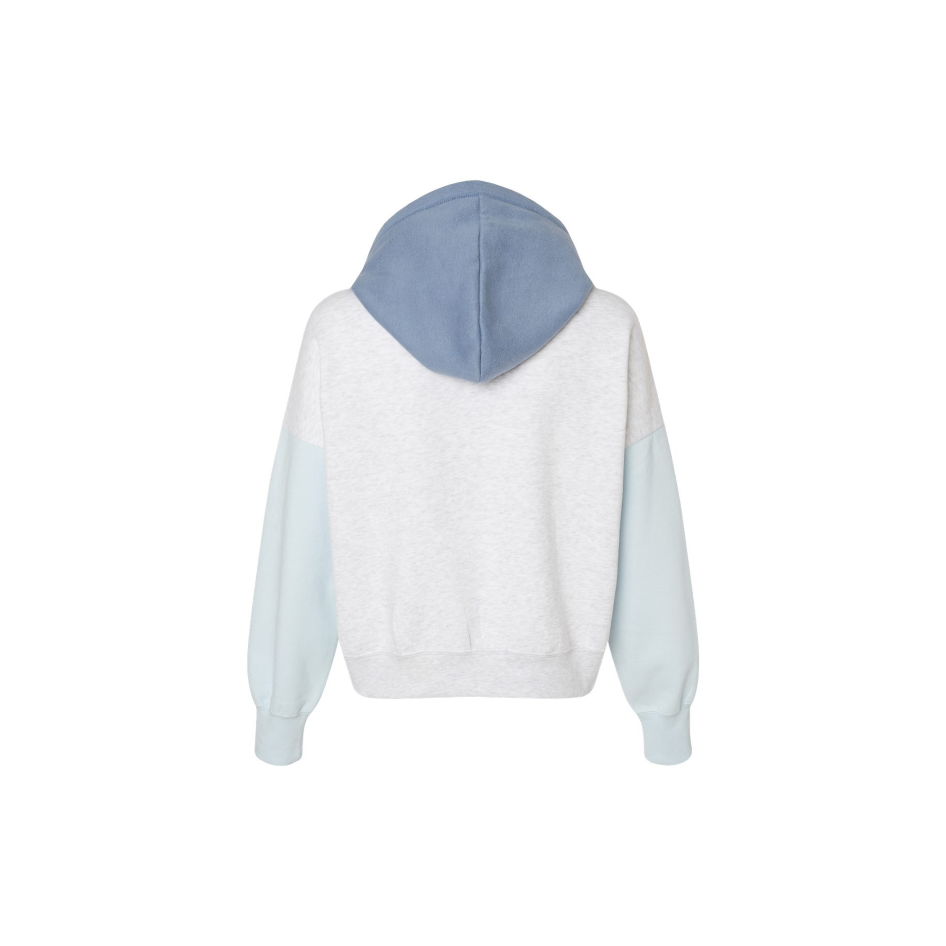 White hoodie with blue hood on a white background