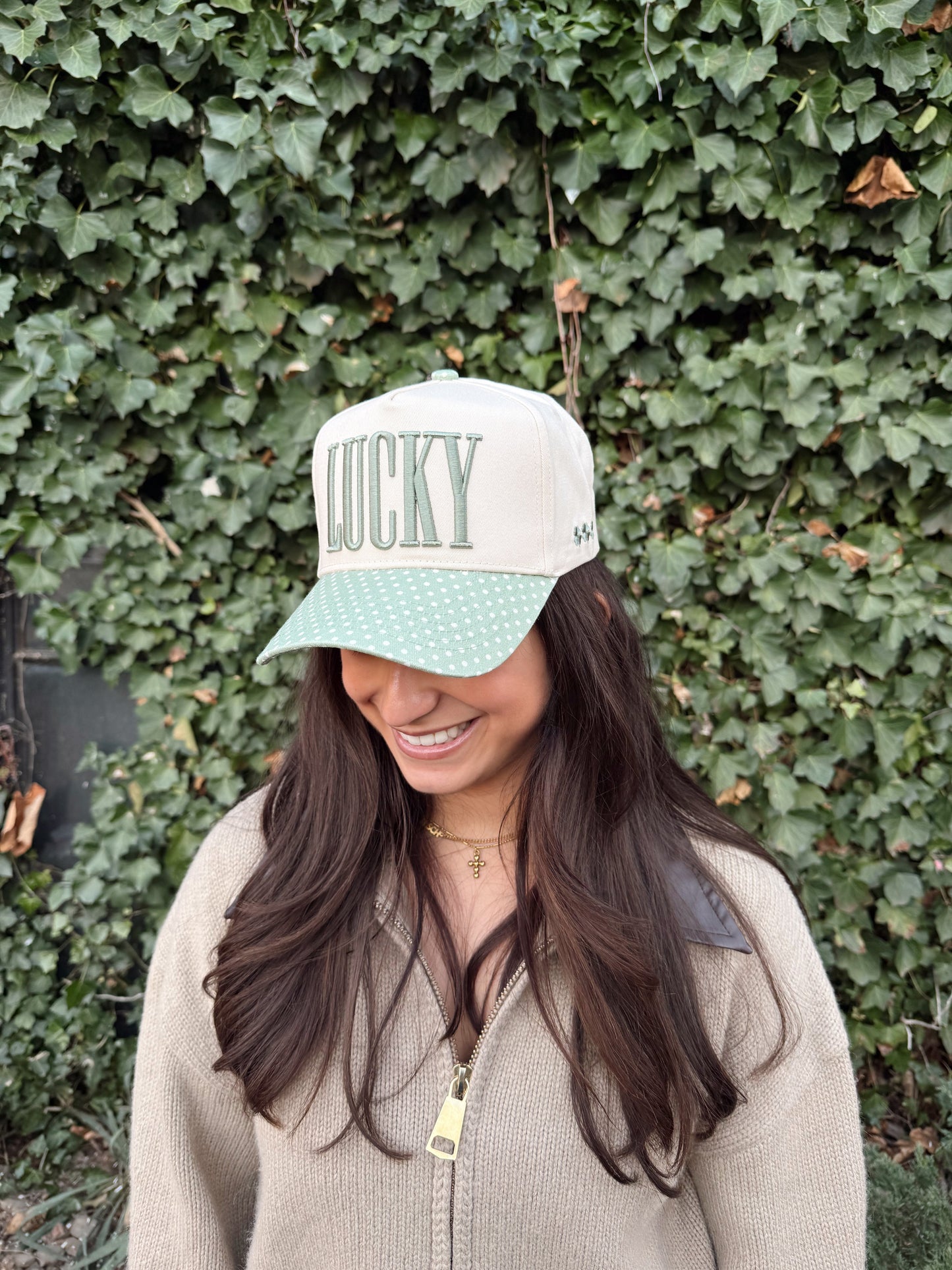 Lucky Green Polka Dot Vintage Trucker Hat | St. Patrick’s Day Lucky Girl Cap