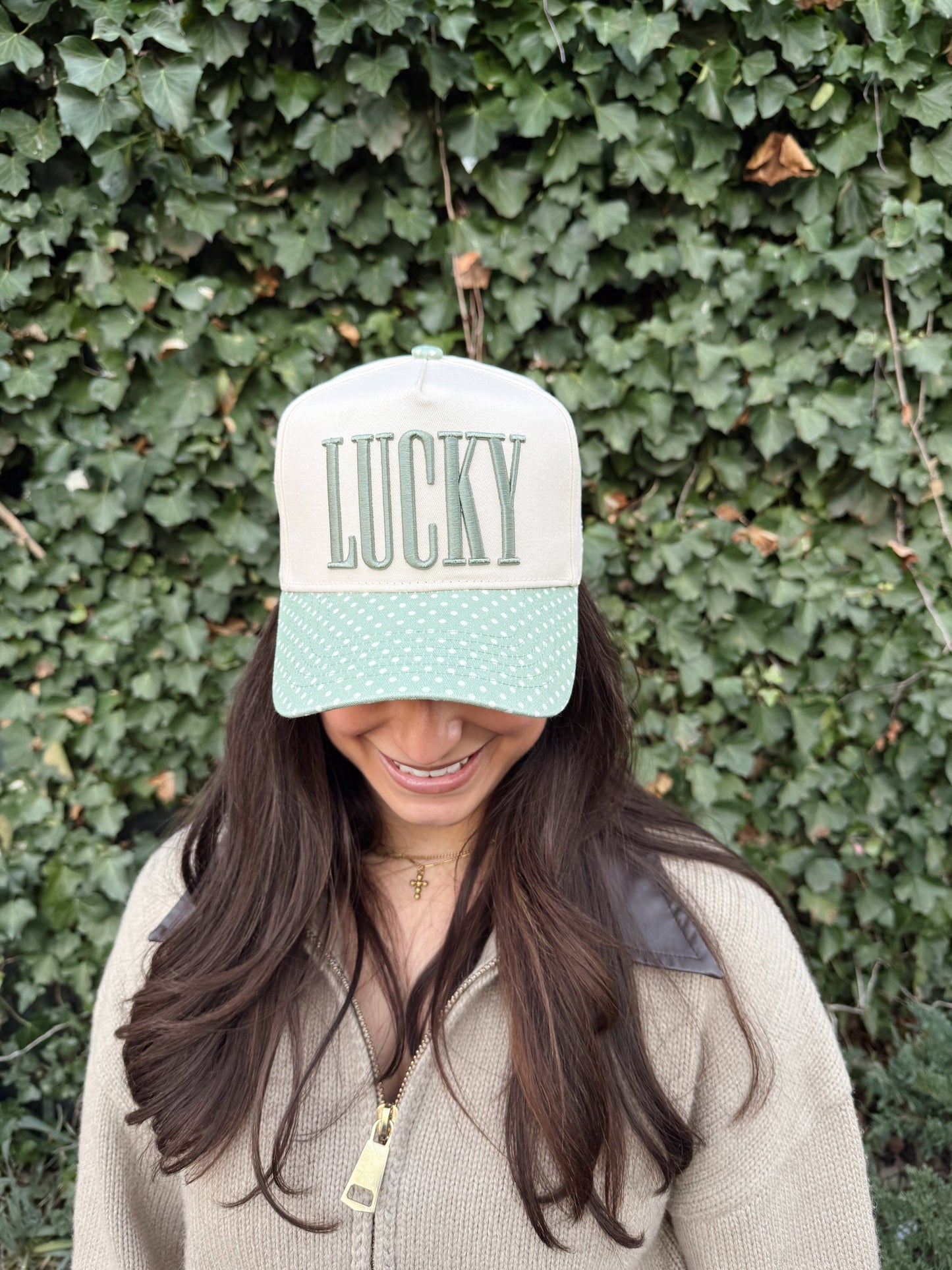Lucky Green Polka Dot Vintage Trucker Hat | St. Patrick’s Day Lucky Girl Cap
