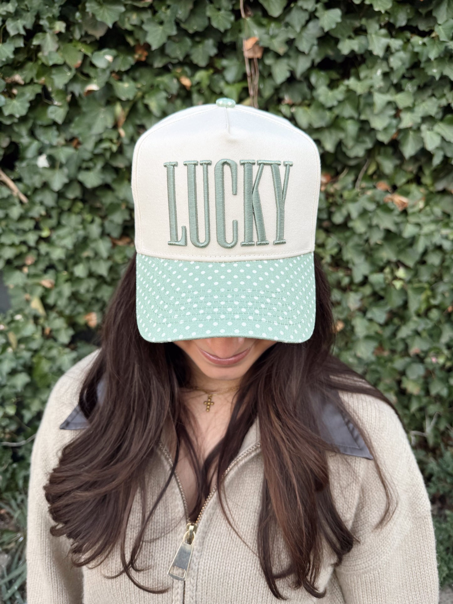 Lucky Green Polka Dot Vintage Trucker Hat | St. Patrick’s Day Lucky Girl Cap