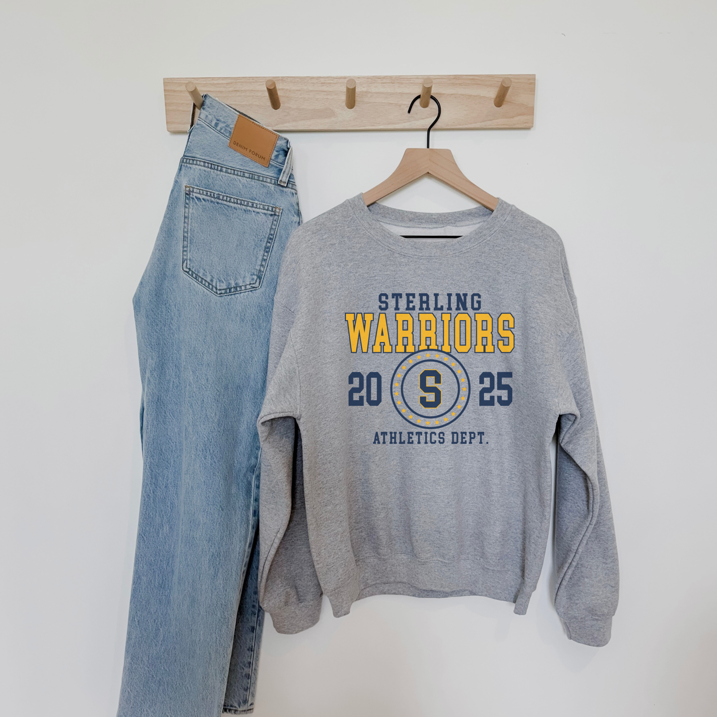 Sterling Warriors 2025 Crewneck | School Spirit Athletics Dept Sweatshirt | Ash Grey