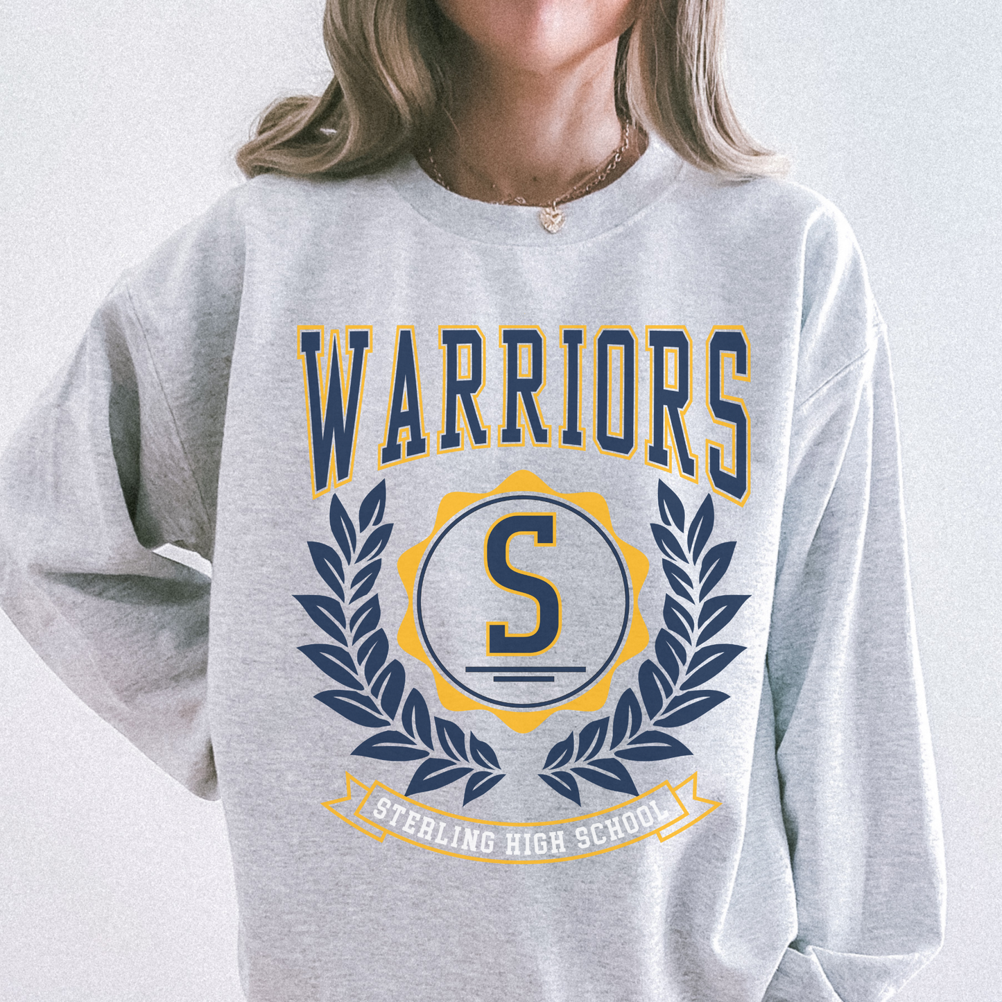 Sterling Warriors Crest Sweatshirt | School Spirit Crewneck | Ash Grey