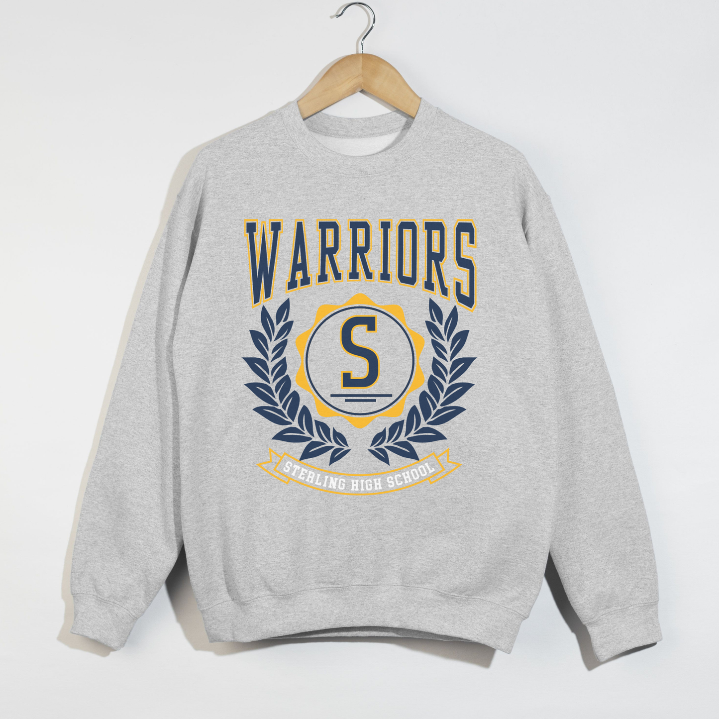 Sterling Warriors Crest Sweatshirt | School Spirit Crewneck | Ash Grey