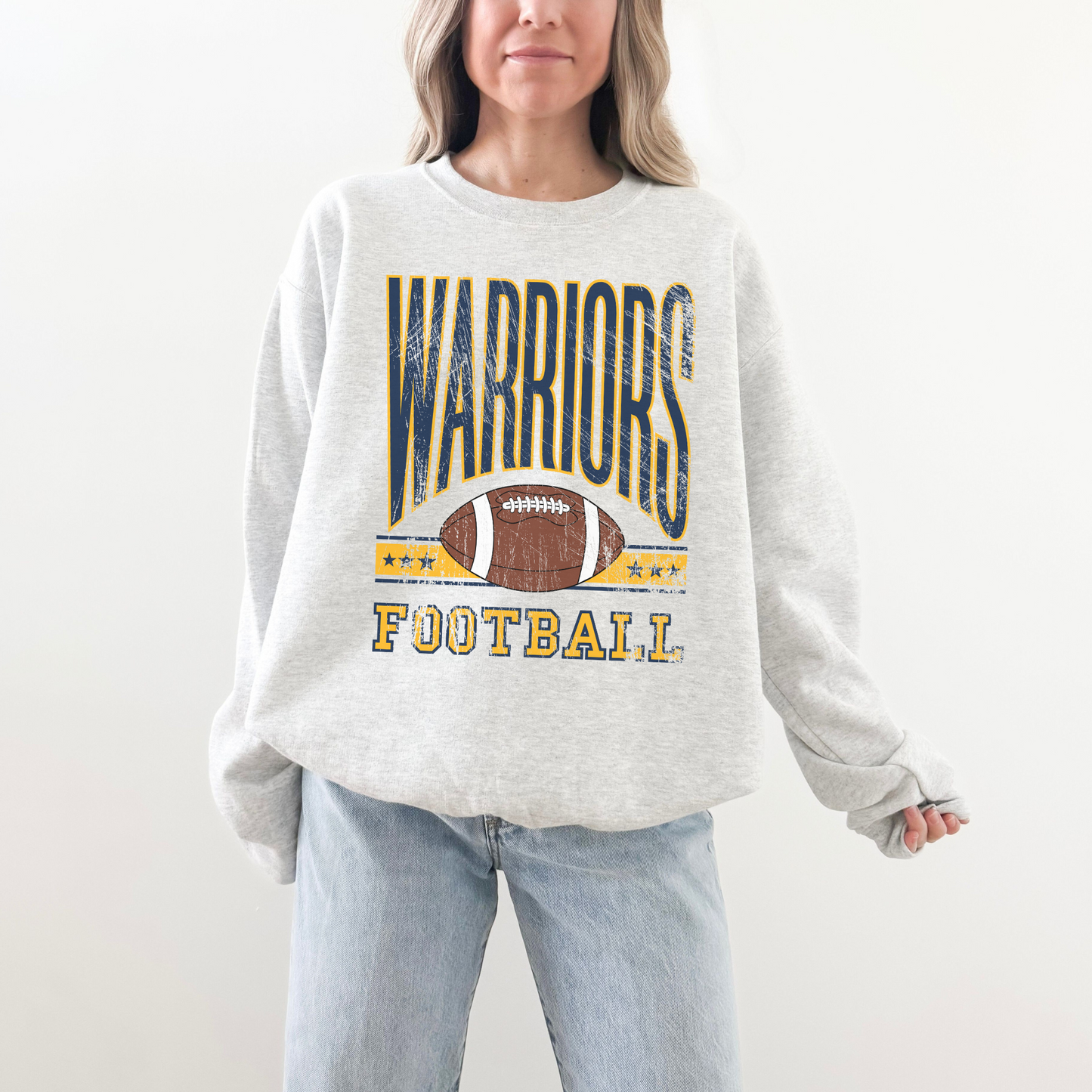 Distressed Warriors Football Crewneck | Game Day Spirit Wear