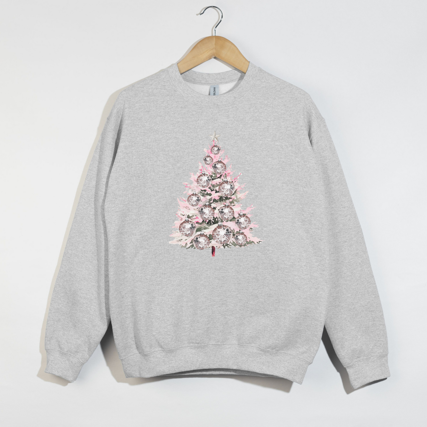 Disco Ball Christmas Tree Crewneck Sweatshirt – Retro Holiday Pullover