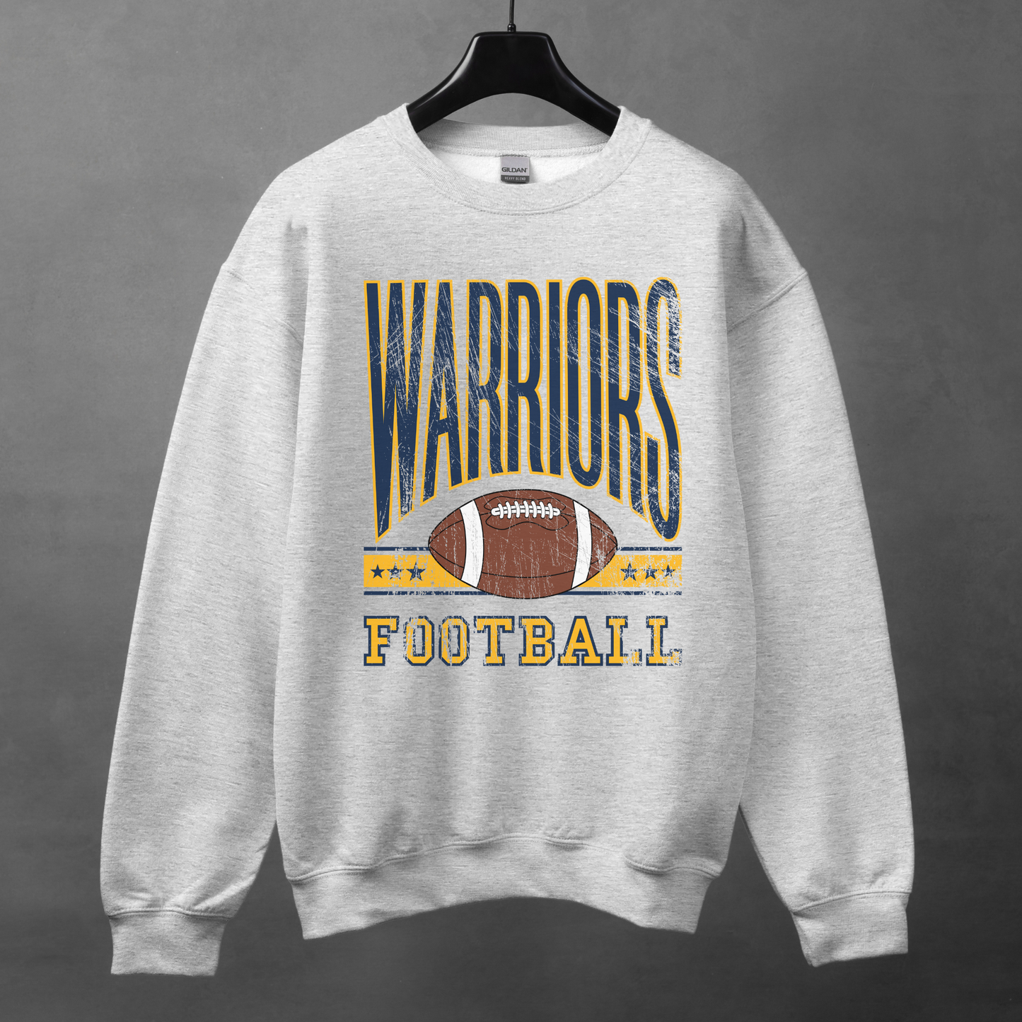 Distressed Warriors Football Crewneck | Game Day Spirit Wear