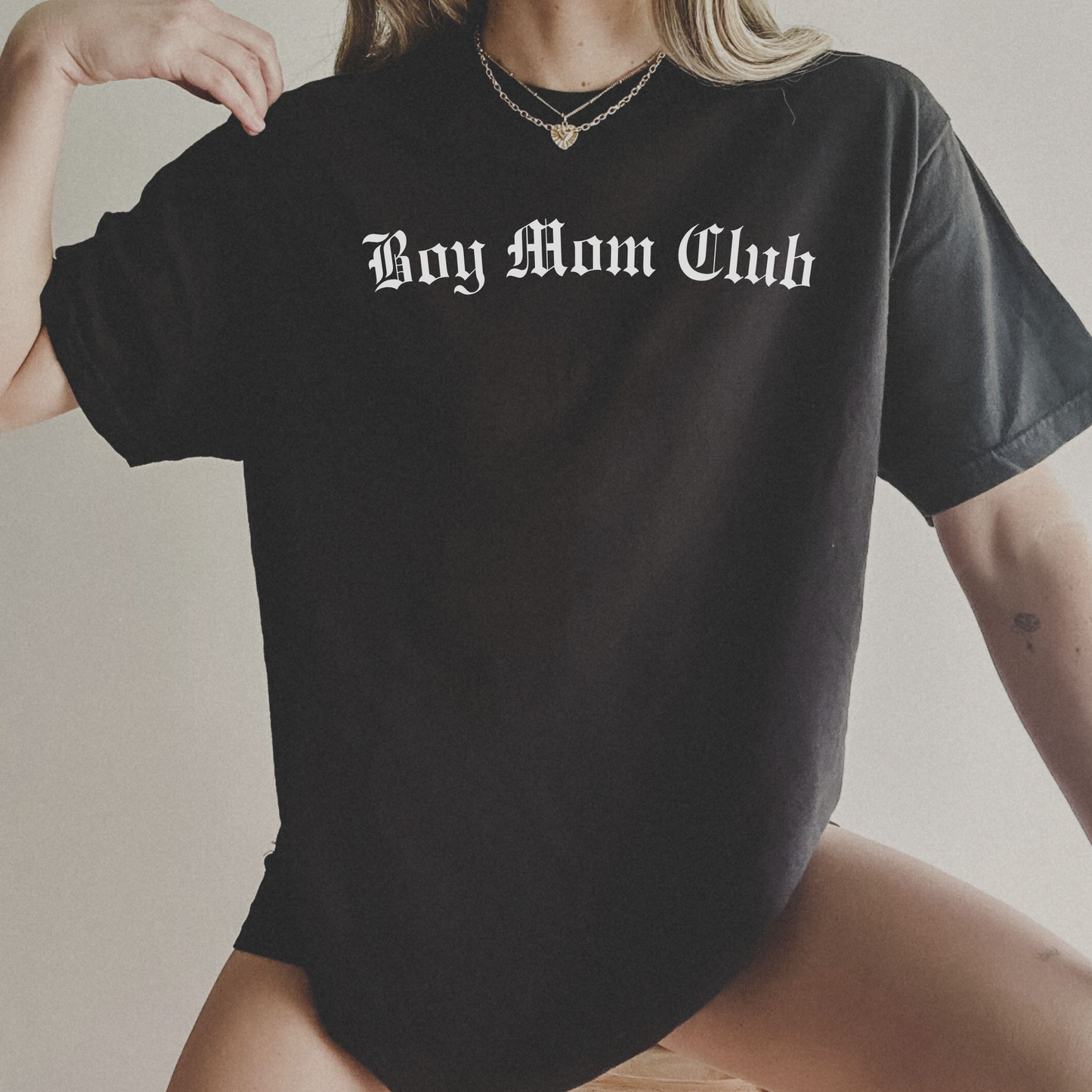 Black Boy Mom Club mom graphic tee front view