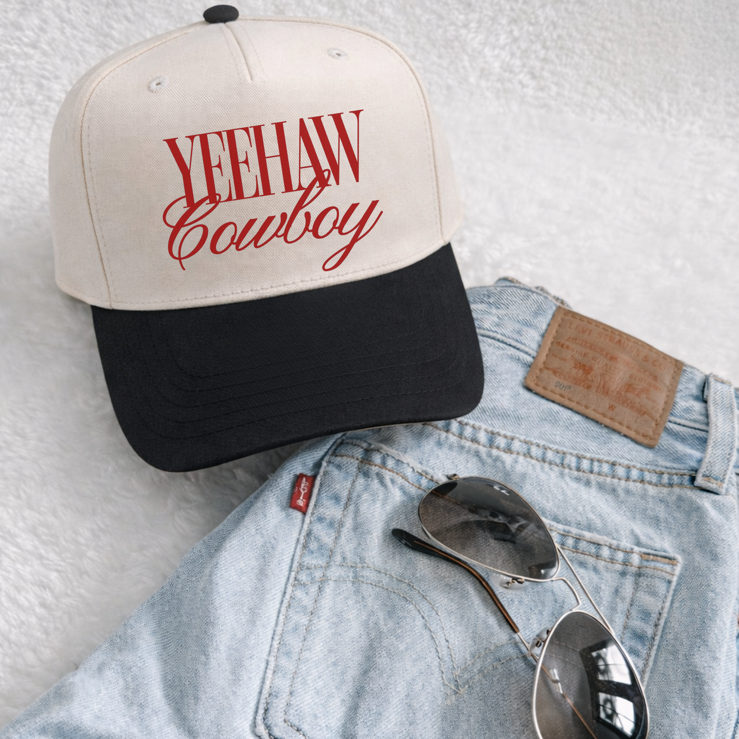 Yeehaw Cowboy cowgirl hat mid-profile OTTO trucker front view