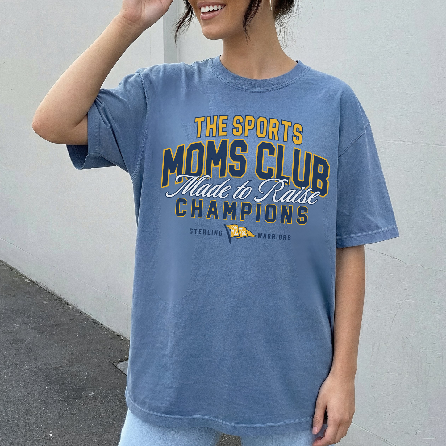 sports moms club sterling warriors graphic tee close up made to raise champions design local team apparel