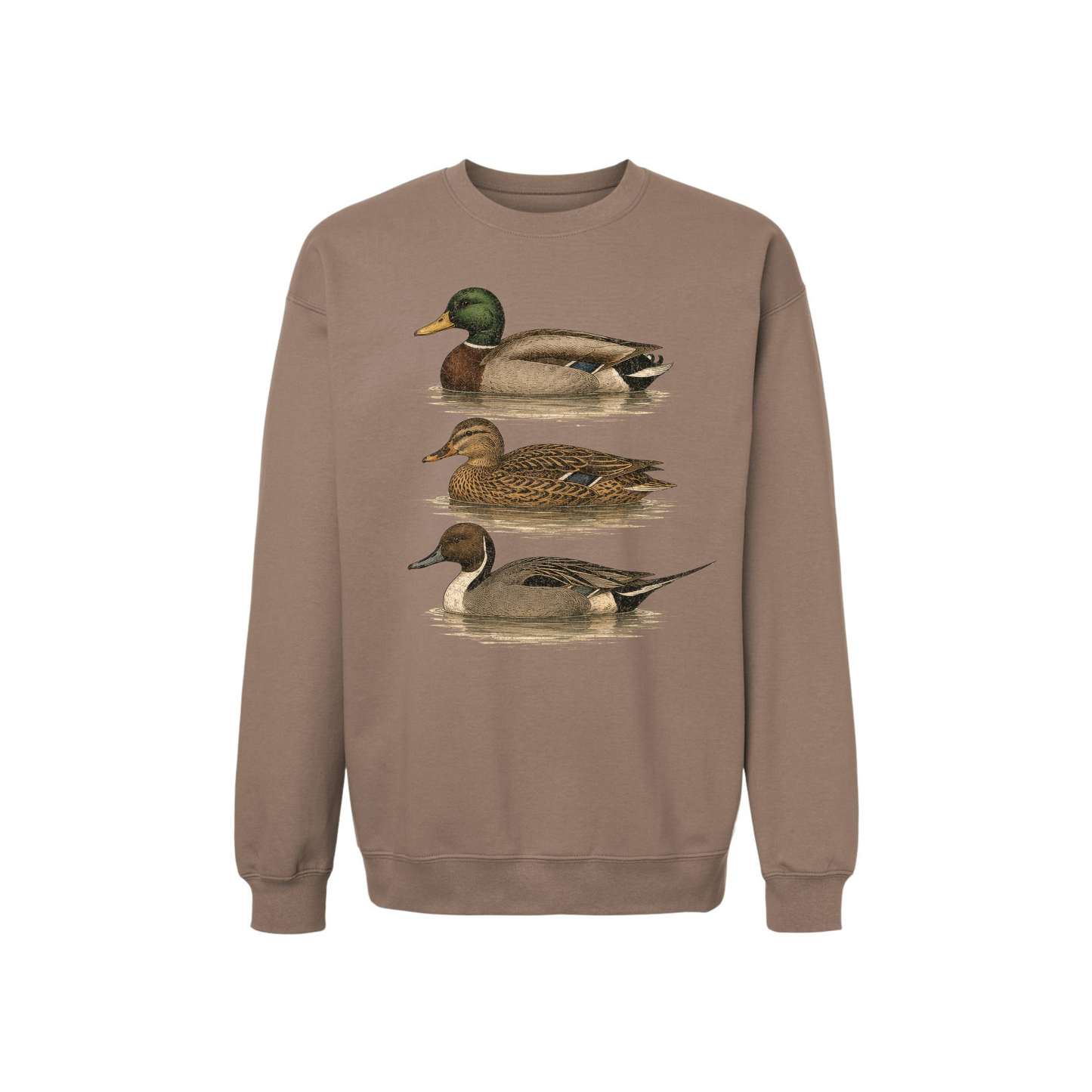 Brown Savana vintage duck sweatshirt with mallard hen and pintail style waterfowl graphic