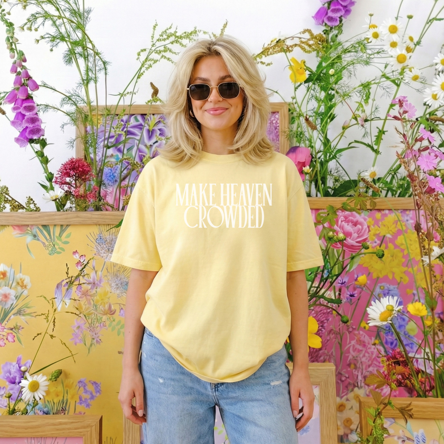 Yellow Make Heaven Crowded t-shirt casual summer outfit faith based clothing