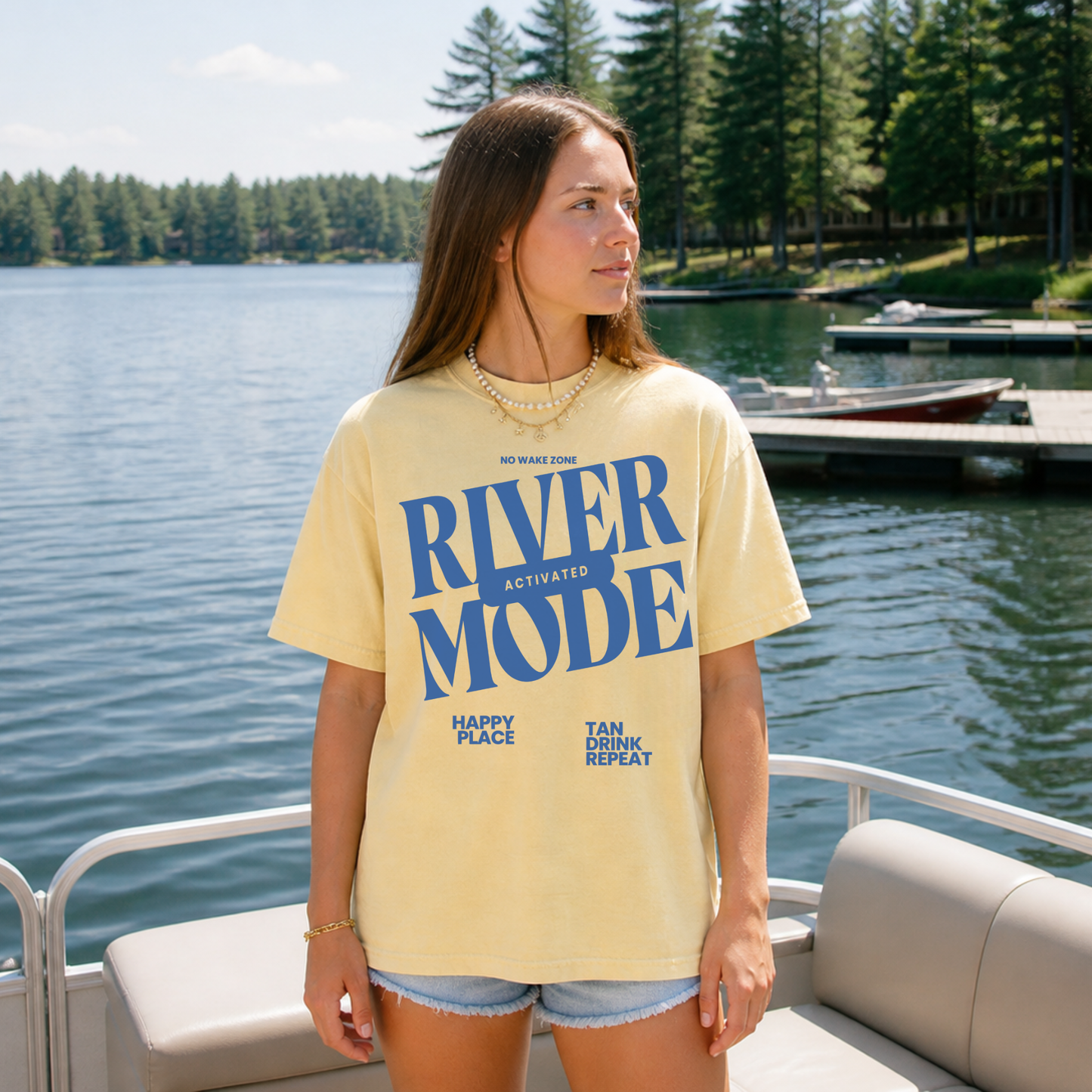 butter yellow river mode graphic tee summer lake outfit