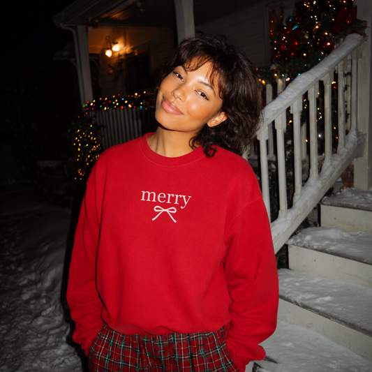 Merry Bow Christmas Sweatshirt | Minimal Holiday Crewneck