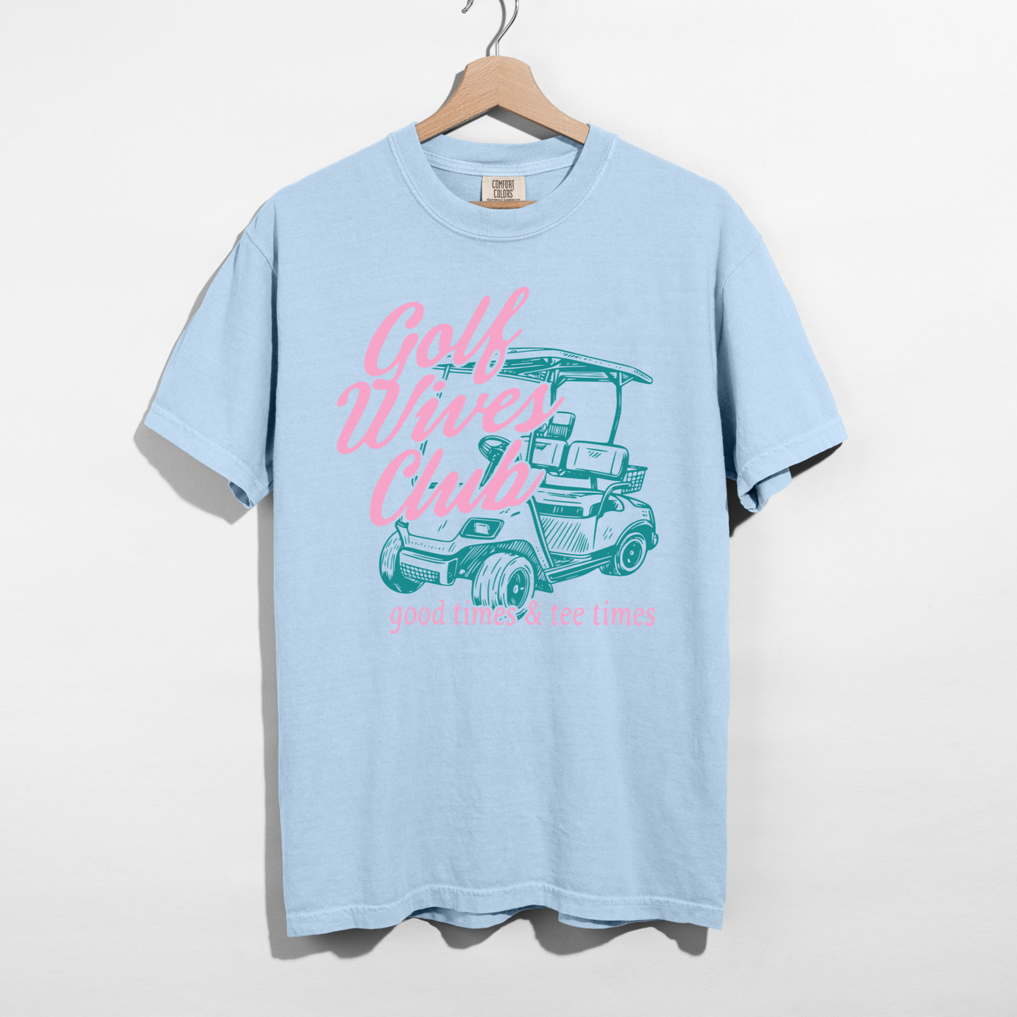 Light blue Golf Wives Club shirt pastel graphic tee golf outfit women