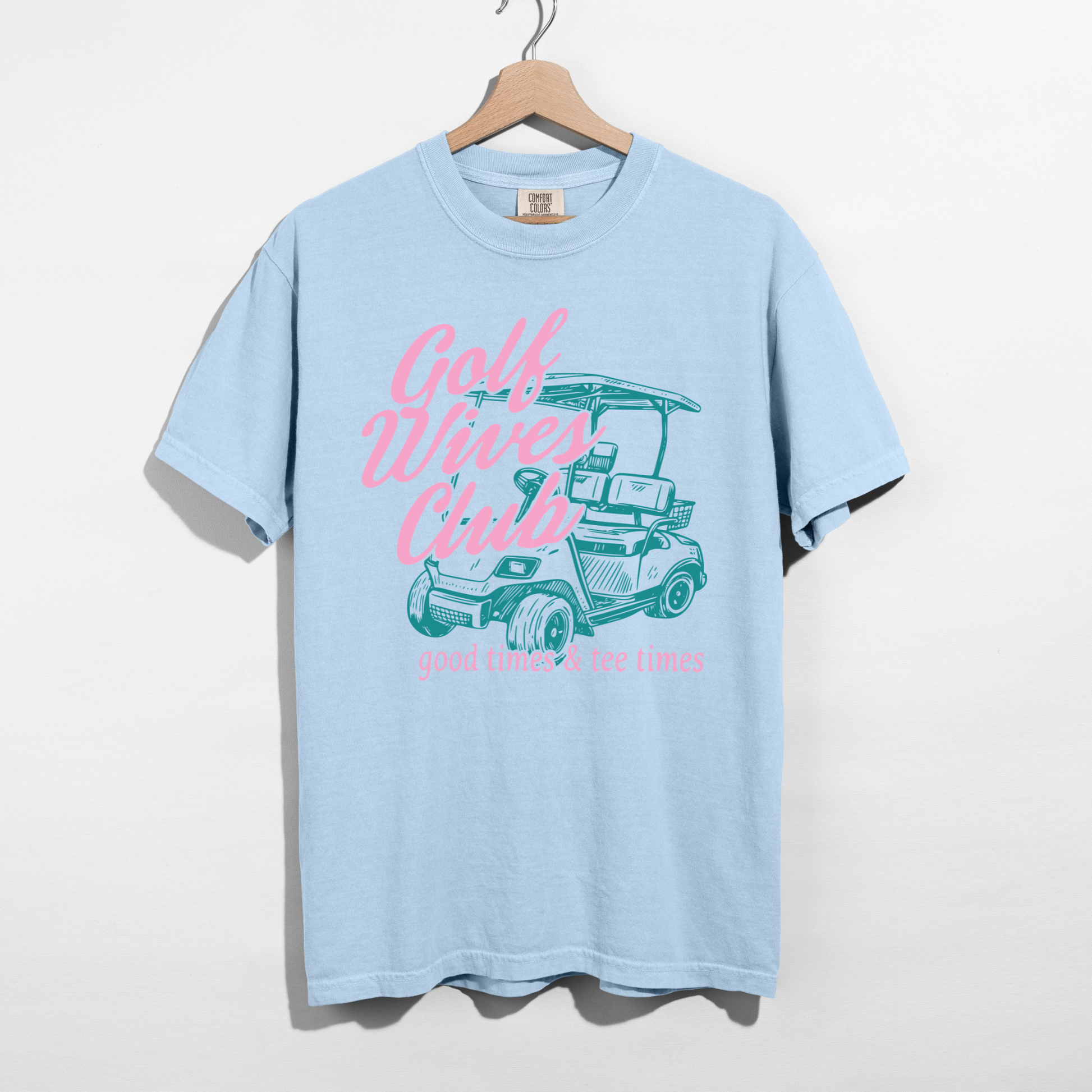 Light blue Golf Wives Club shirt pastel graphic tee golf outfit women