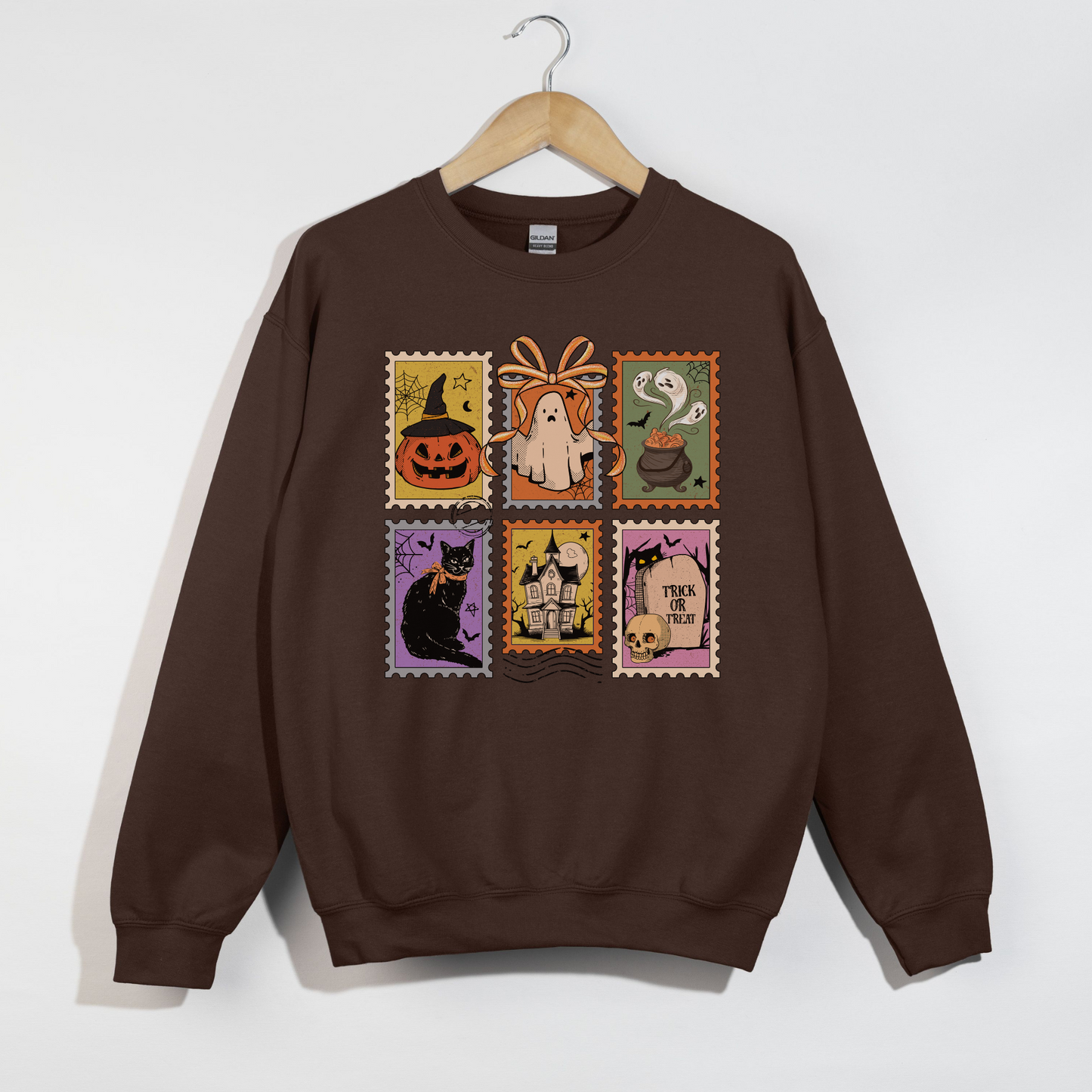 Halloween Stamps Crewneck Sweatshirt | Vintage Spooky Graphic Pullover