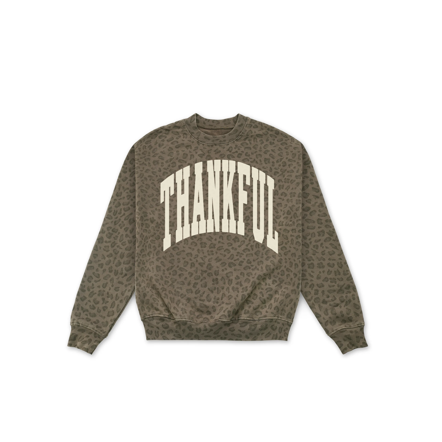 Image 1: Thankful leopard print oversized heavyweight crewneck sweatshirt with cream collegiate graphic
