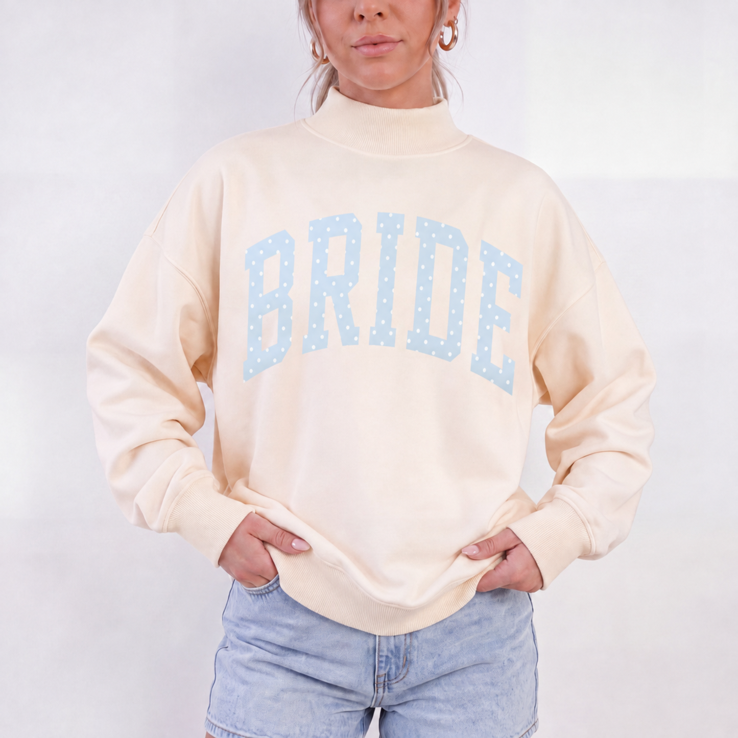 Bride Polka Dot Mock Neck Sweatshirt | Oversized Bridal Crewneck
