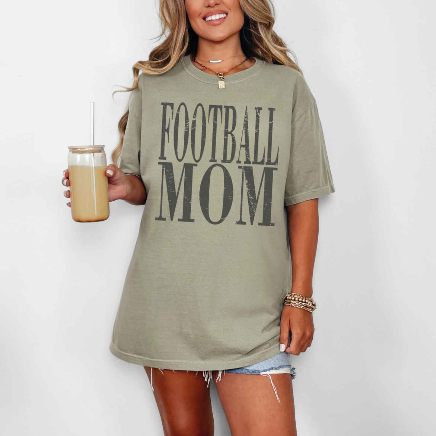 Distressed Football Mom Tee Shirt