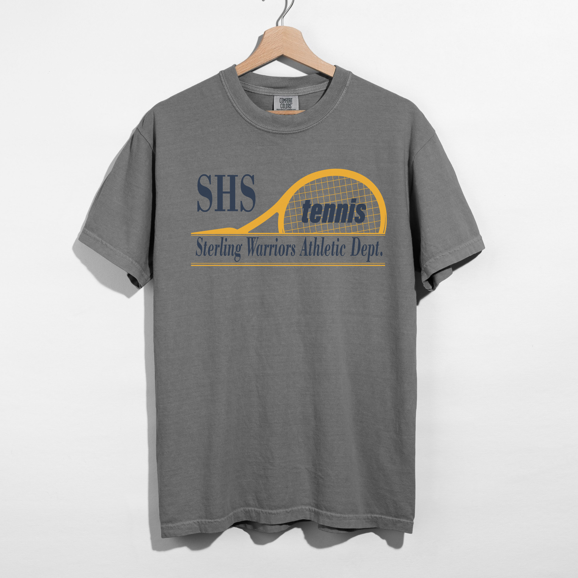 Grey SHS Tennis vintage graphic t-shirt featuring collegiate tennis artwork and school spirit design