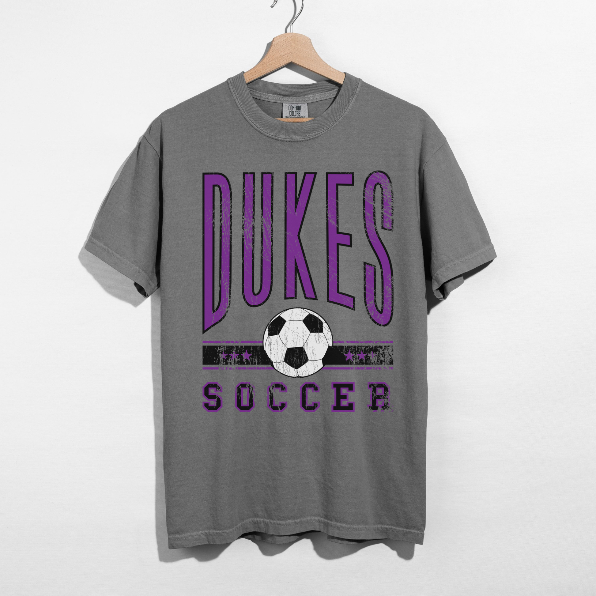 dukes soccer spirit wear charcoal tee distressed graphic