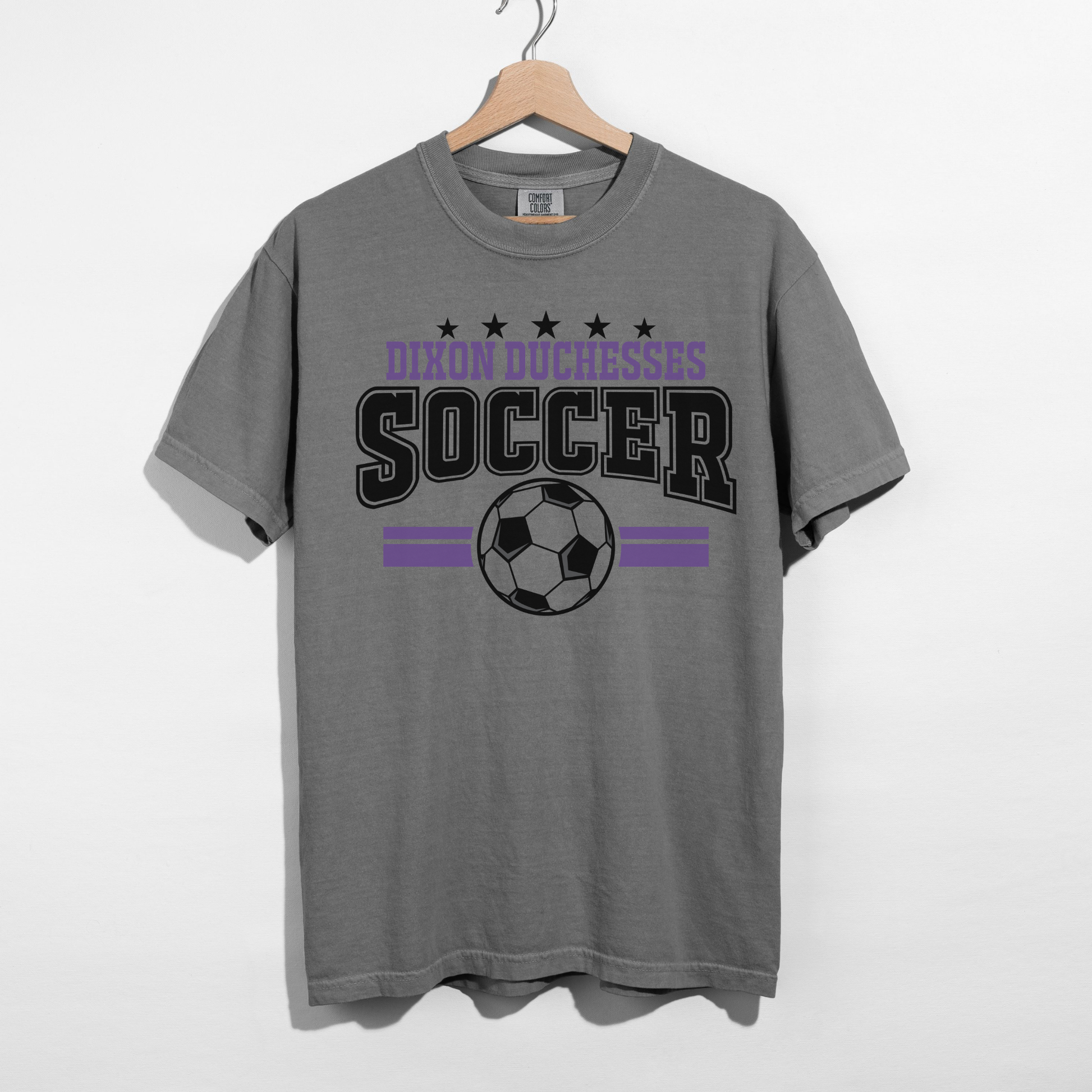 dixon duchesses soccer grey shirt front view local school spirit wear