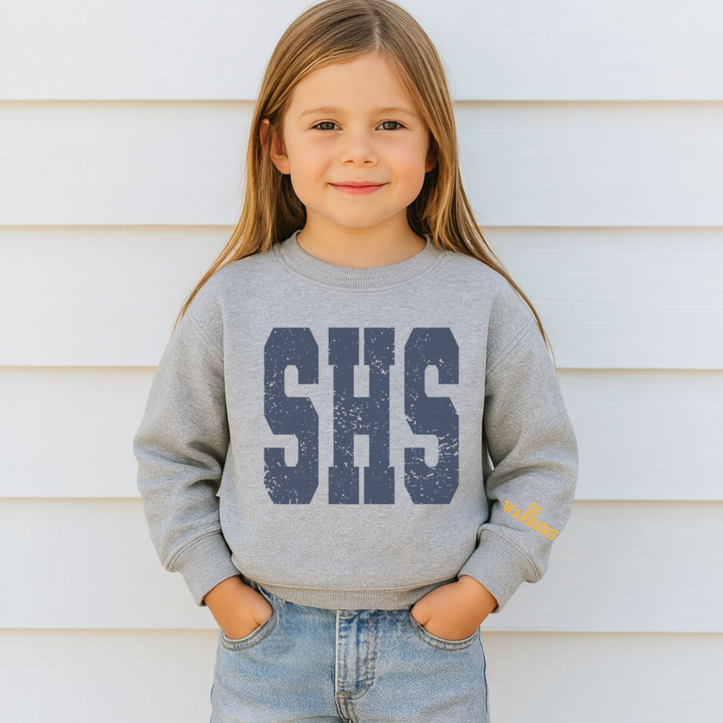 SHS Go Warriors Youth & Toddler Crewneck Sweatshirt – Sterling Warriors Spirit Wear with Sleeve Print
