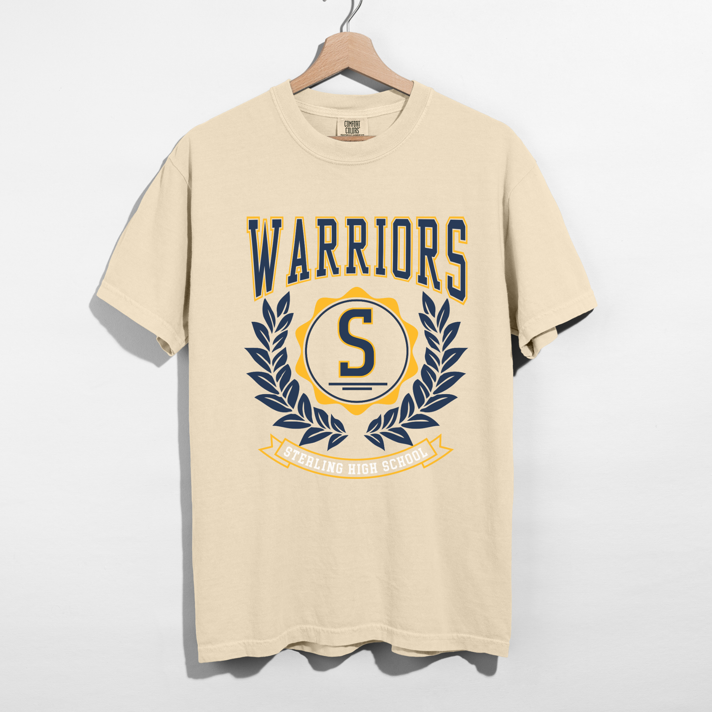 Sterling Warriors Crest Tee | School Spirit T-Shirt | Ivory