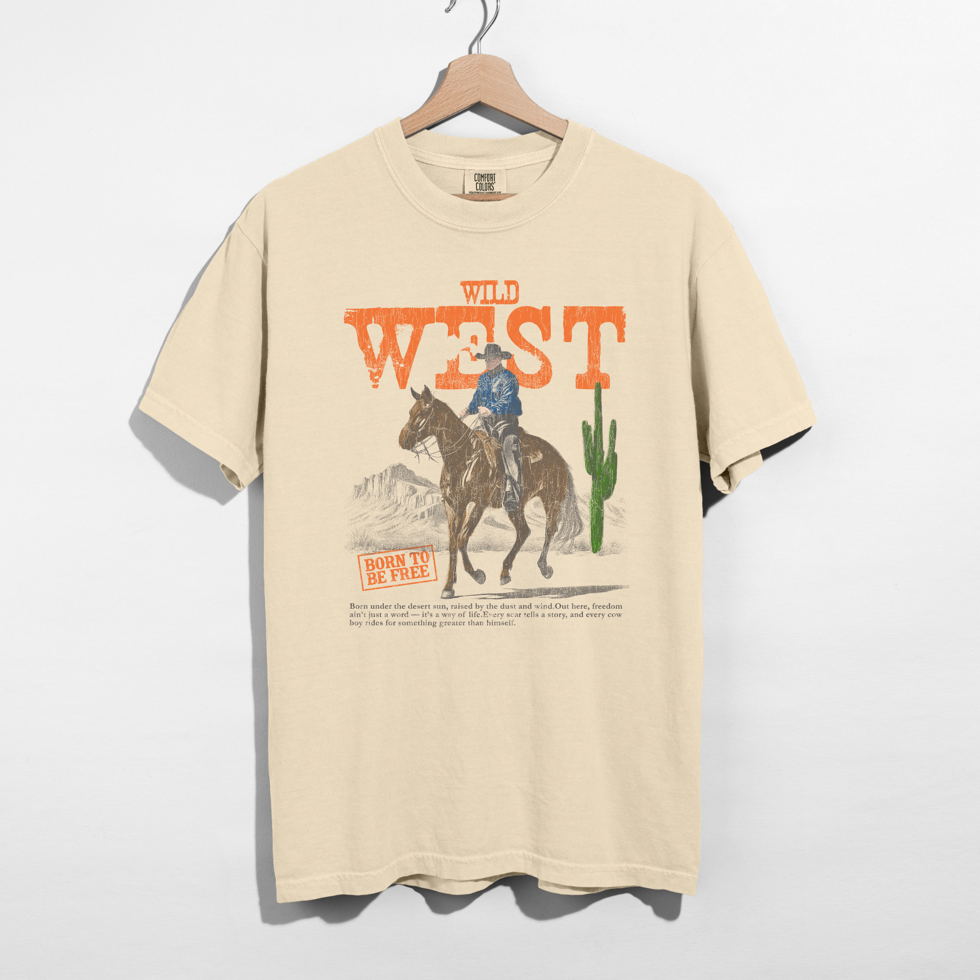 Wild West Born to Be Free western graphic tee on white background