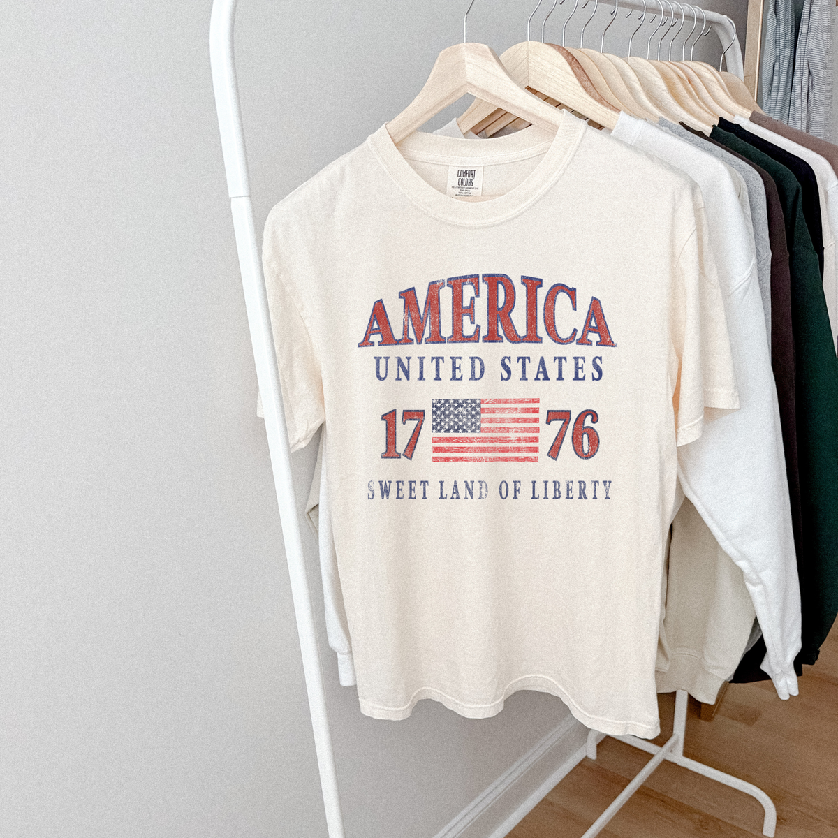 Unisex America United States 1776 graphic t-shirt on hanger