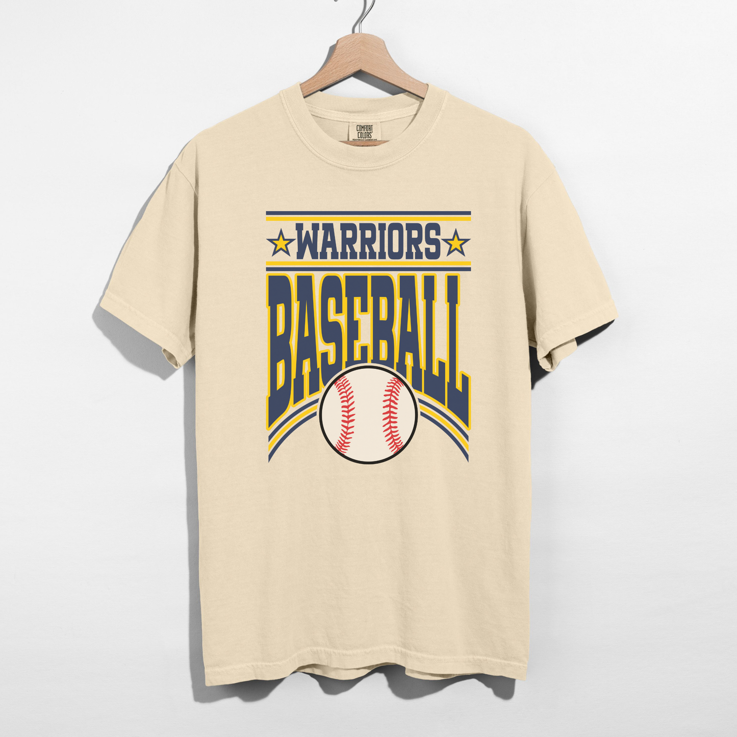 ivory Warriors Baseball vintage t-shirt with bold athletic typography and baseball graphic