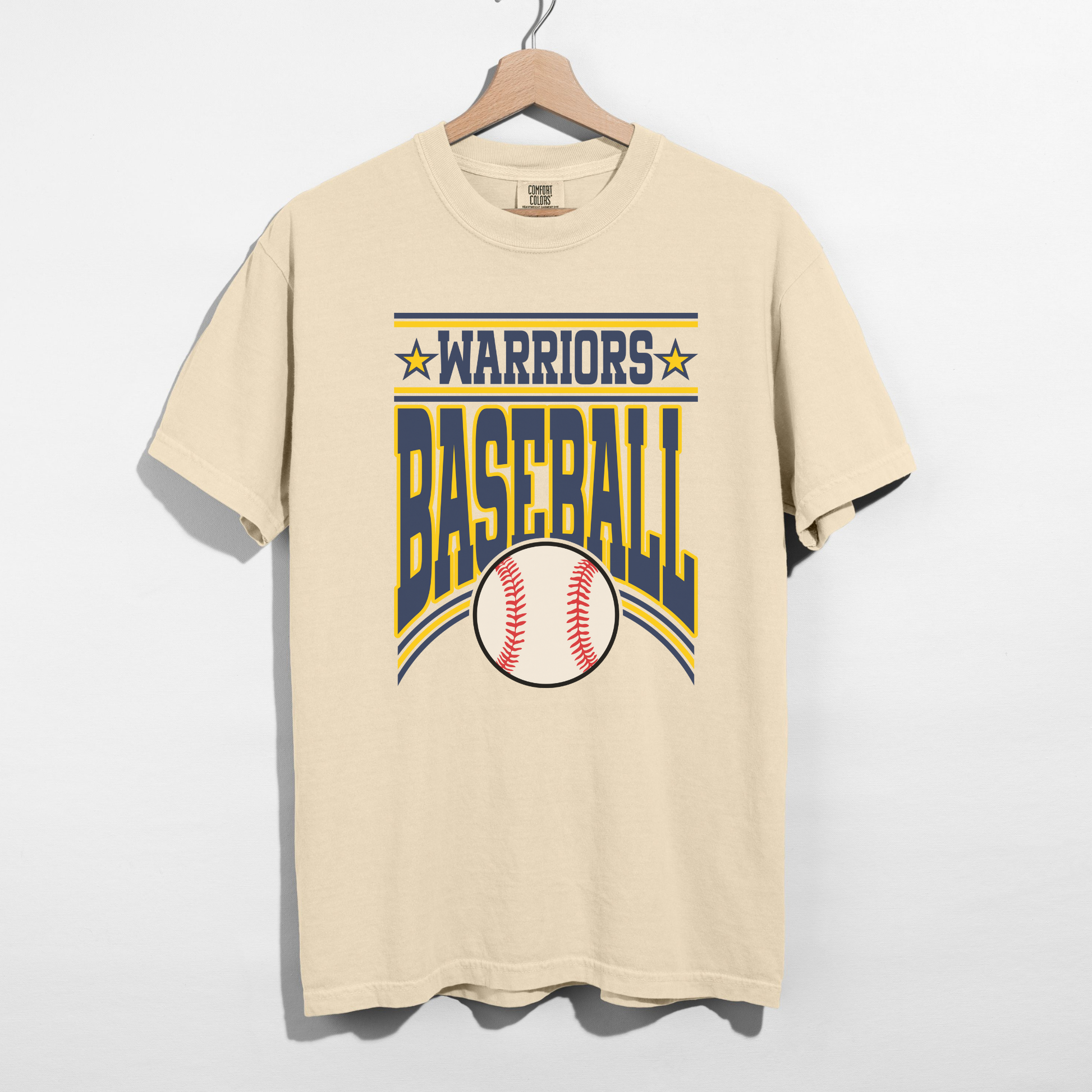 ivory Warriors Baseball vintage t-shirt with bold athletic typography and baseball graphic