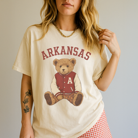 Arkansas Teddy Bear Graphic Tee – Vintage Collegiate Gameday Shirt