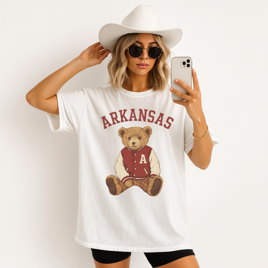 Arkansas Teddy Bear Graphic Tee – Vintage Collegiate Gameday Shirt