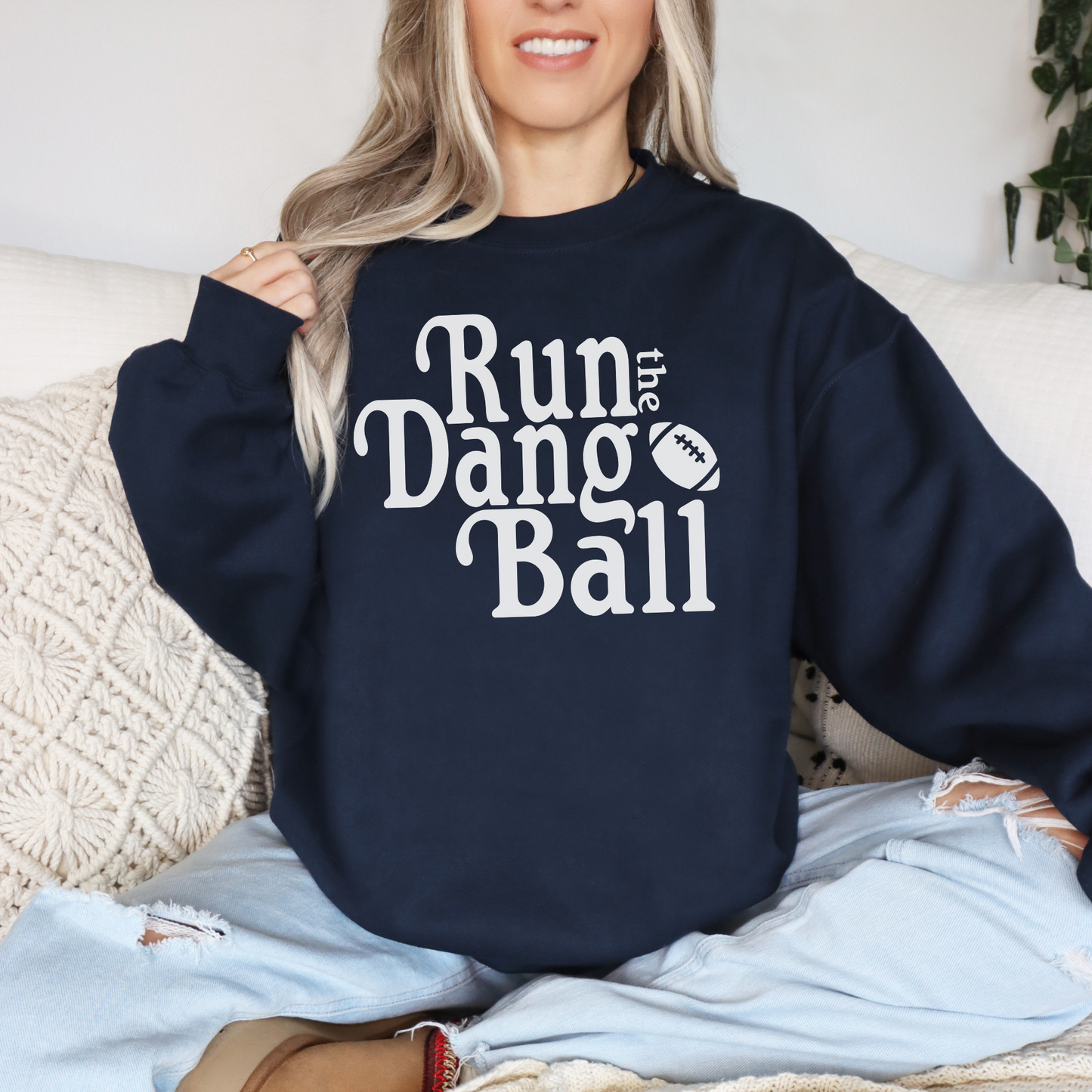 Warriors Run the Dang Ball Crewneck Sweatshirt – Vintage Football Graphic Pullover
