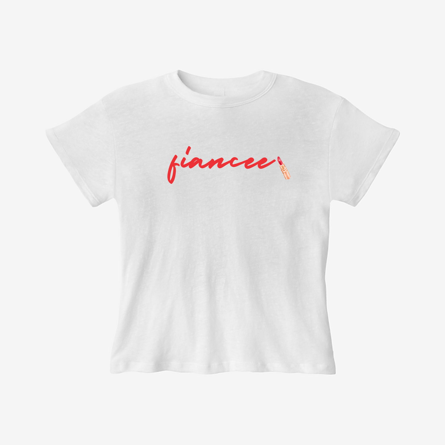 Close-up of fiancée graphic tee with lipstick detail
