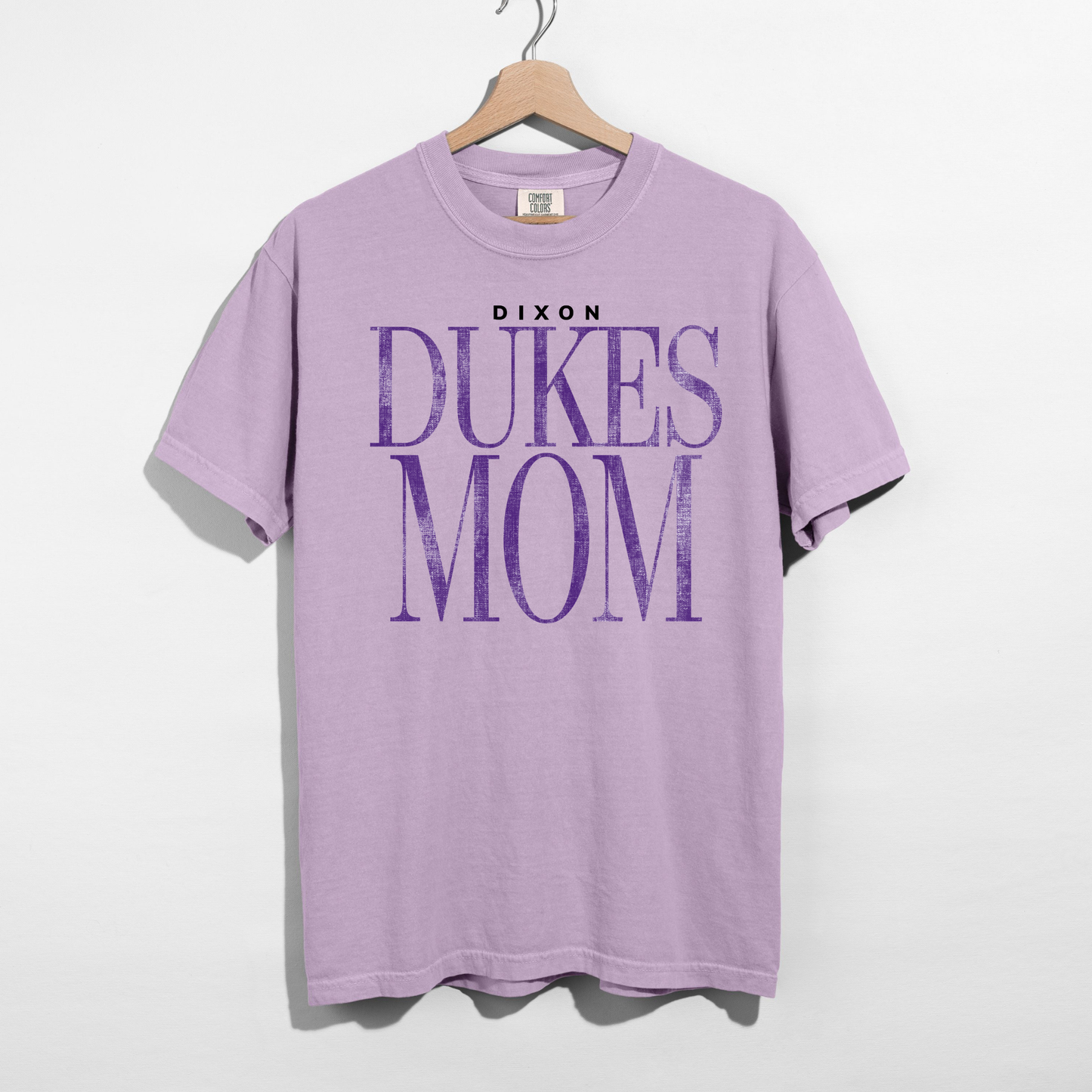 Orchid purple Dixon Dukes Mom Comfort Colors t-shirt flat lay product image