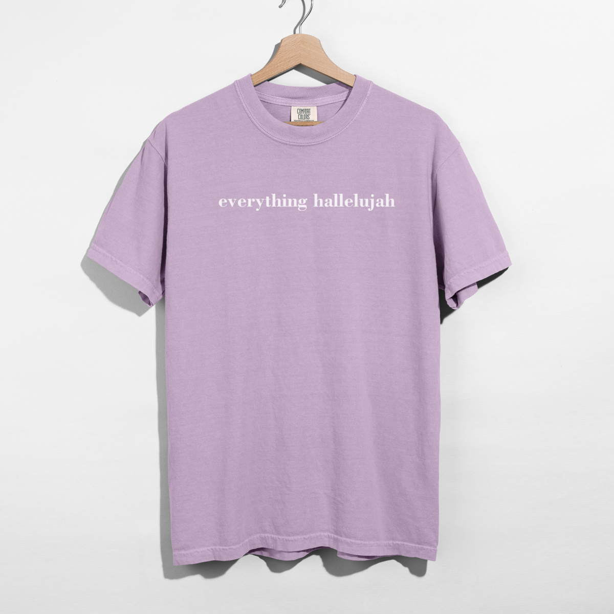Orchid purple Everything Hallelujah Christian graphic t-shirt with simple faith-based design