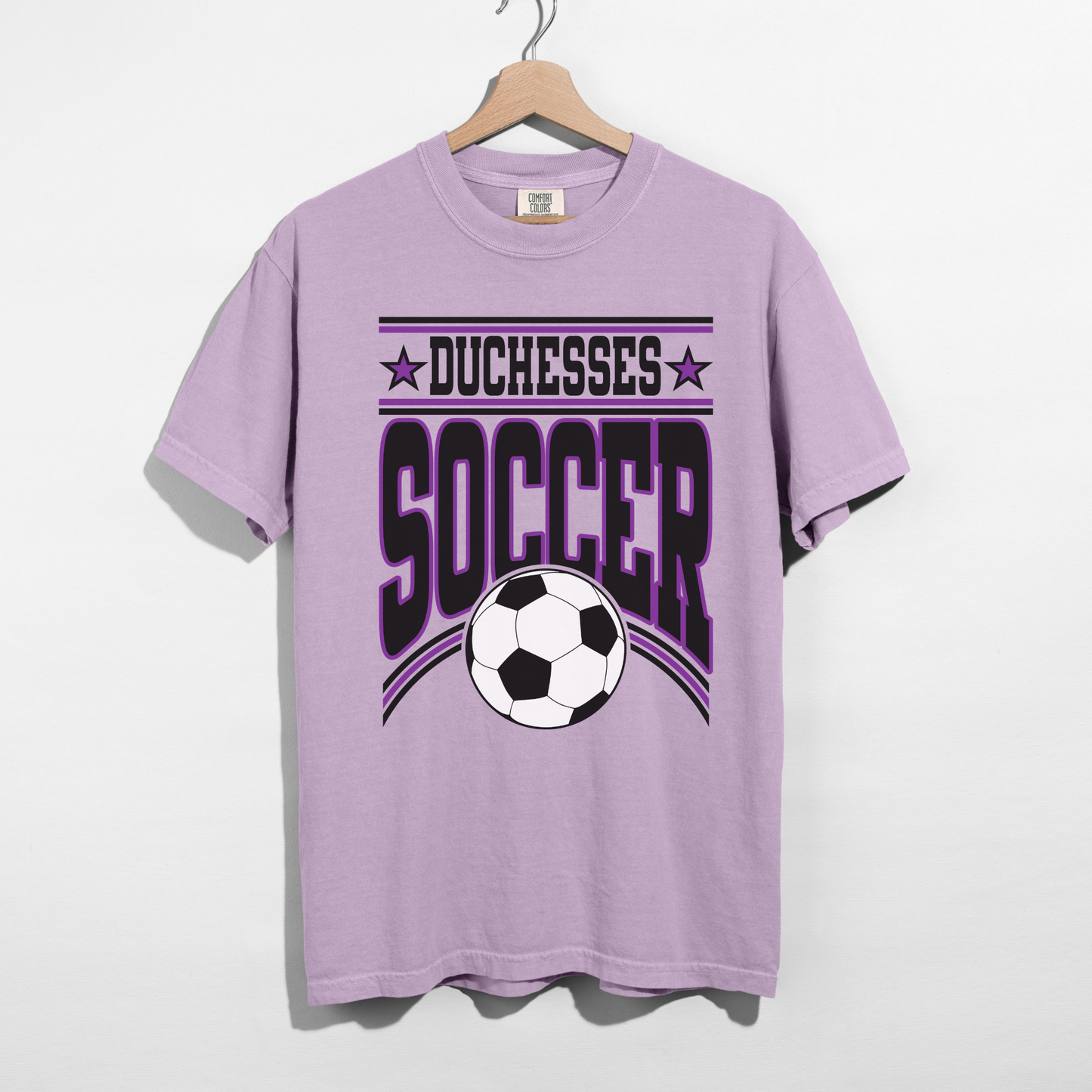 duchesses soccer purple shirt front view athletic graphic tee